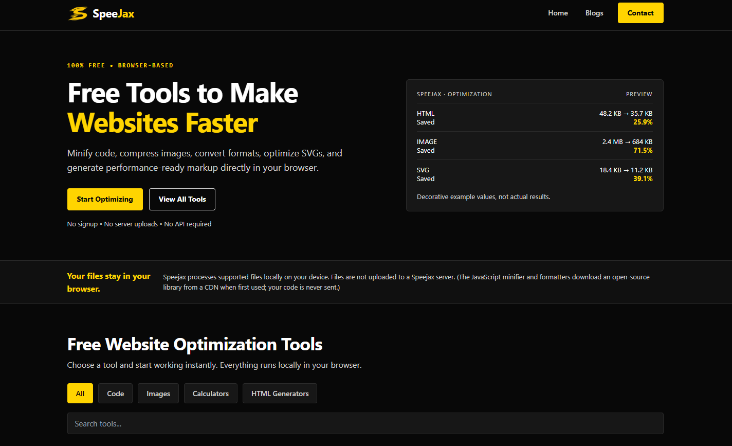 Free Website Speed & Optimization Tools | SpeeJax