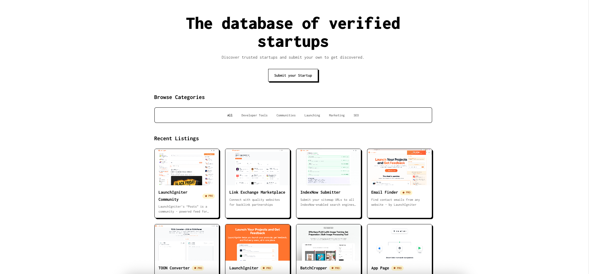 The database of verified startups