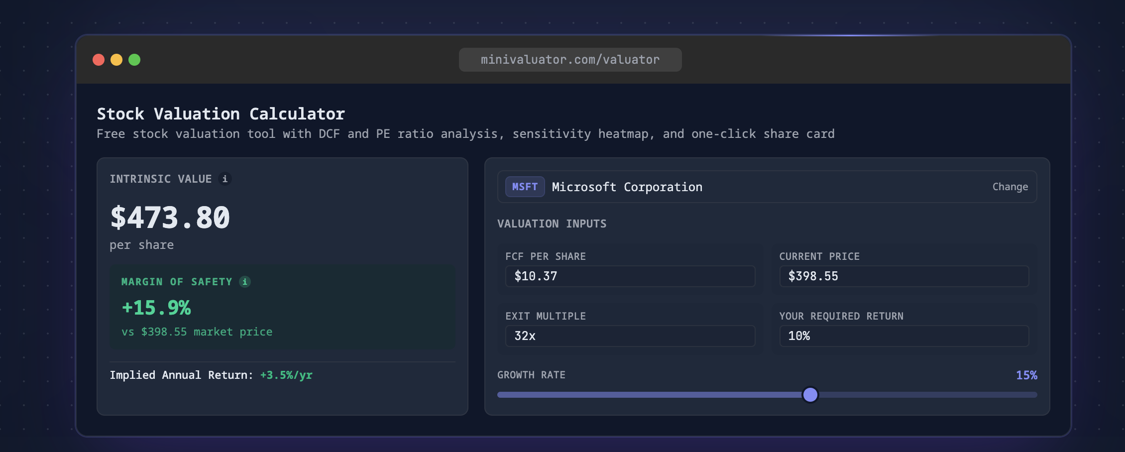 Free AI stock valuation calculator with DCF & PE analysis