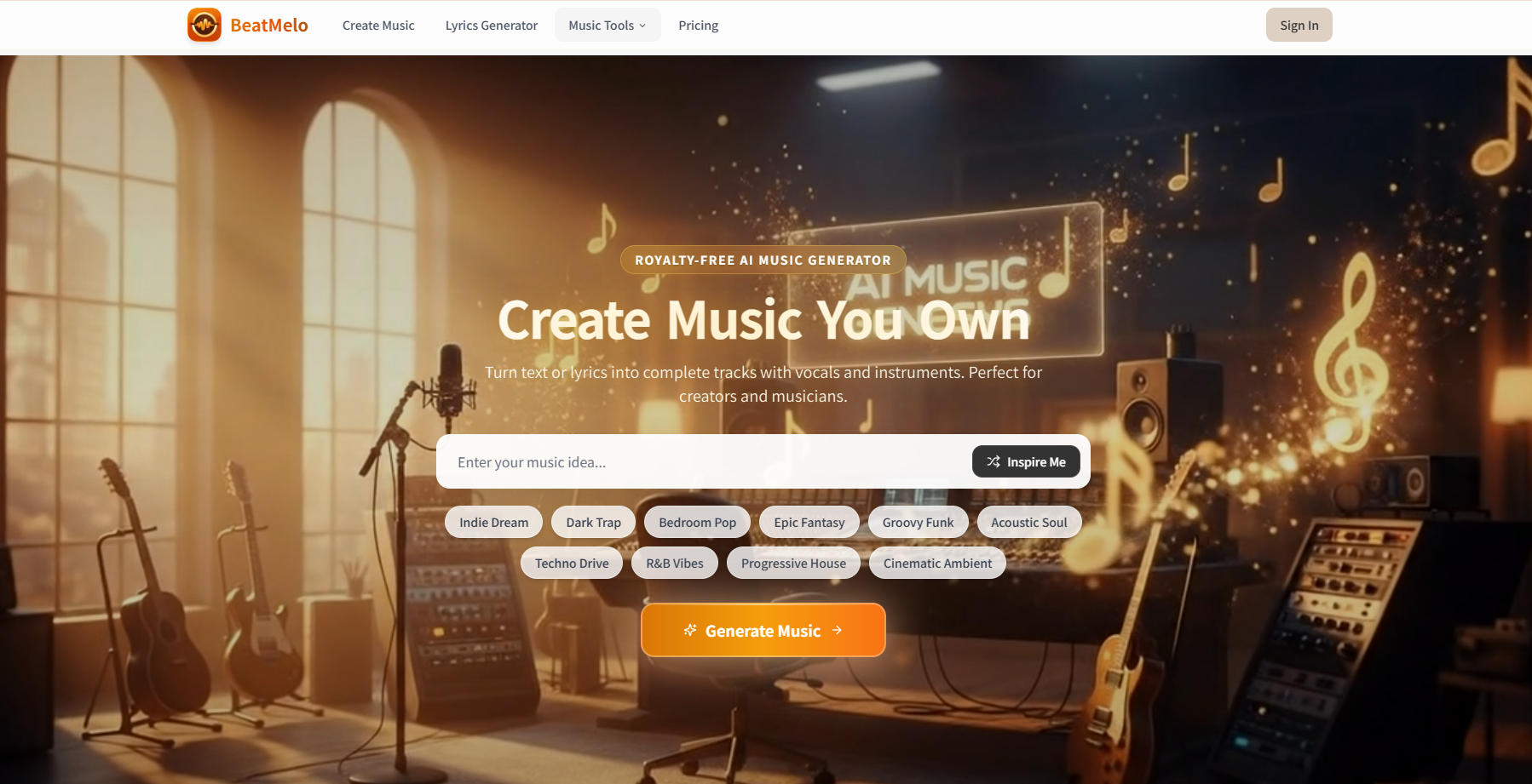 BeatMelo: Royalty-Free AI Music Generator | Own Your Songs