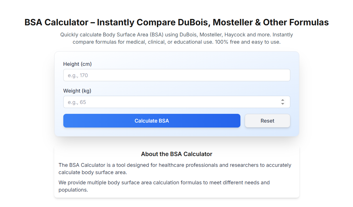 calculate BSA online for free