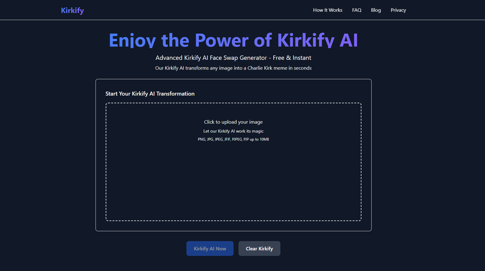 Free AI face-swap tool for Charlie Kirkify memes with neon & glitch effects