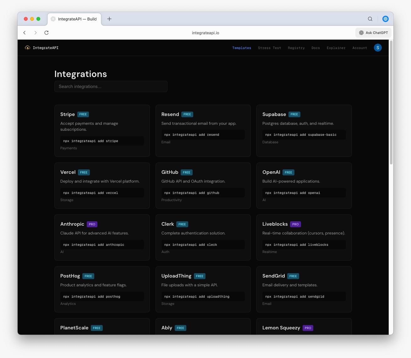 Next.js, TypeScript, CLI, API integration, webhooks, SaaS, developer tools