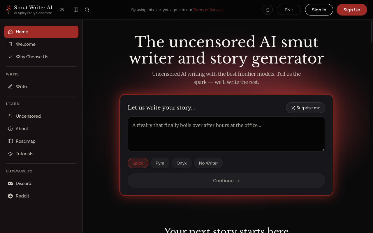 Smut Writer AI: Completely uncensored AI smut writer and story generator