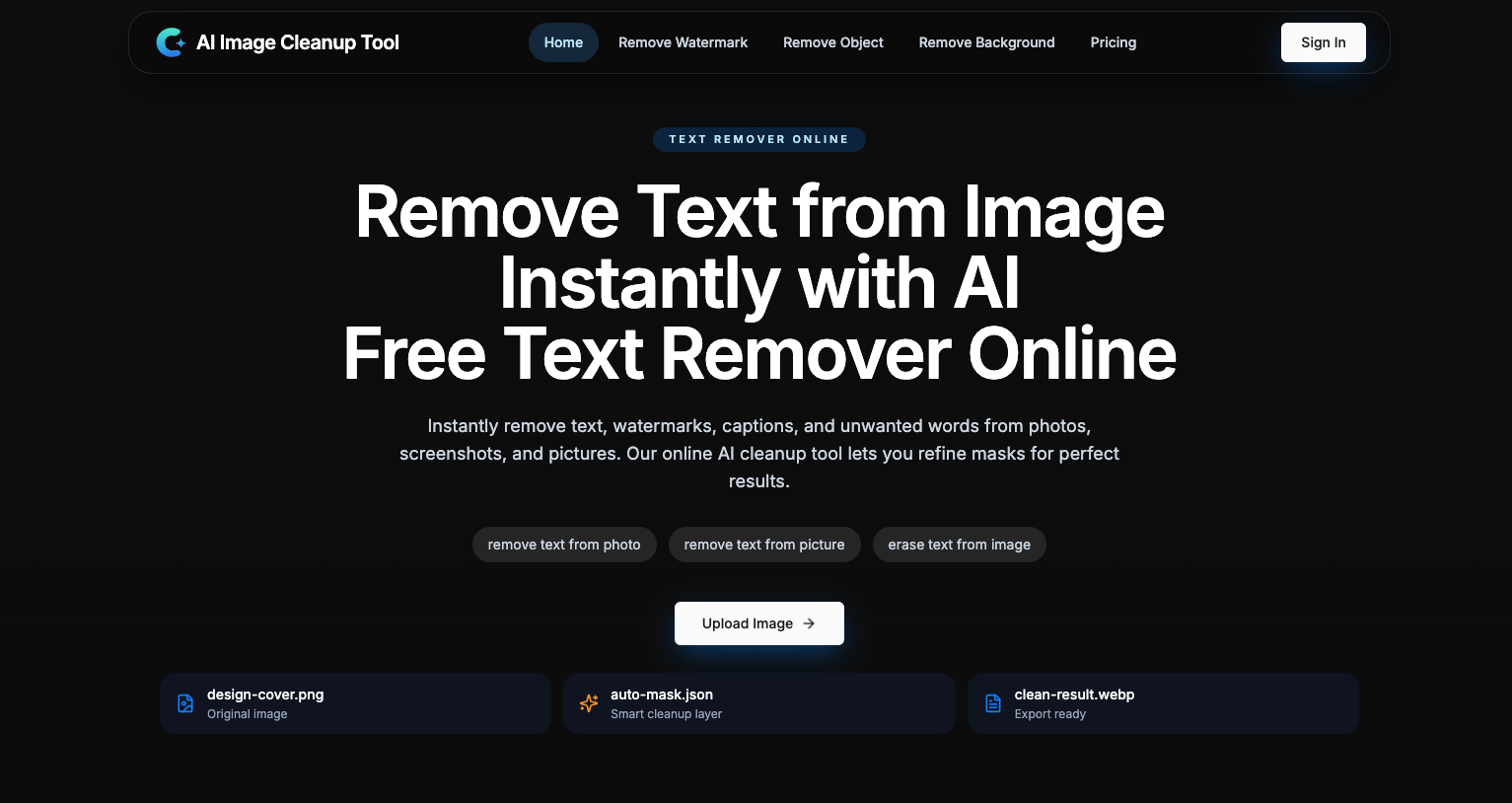 Remove Text from Image Online Free | AI Image Cleanup Tool | imagecleanupai.com