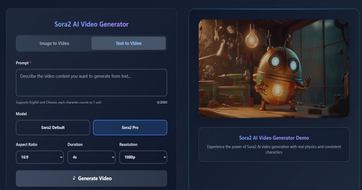 Sora2 AI Video Generator — Text to Video & Audio