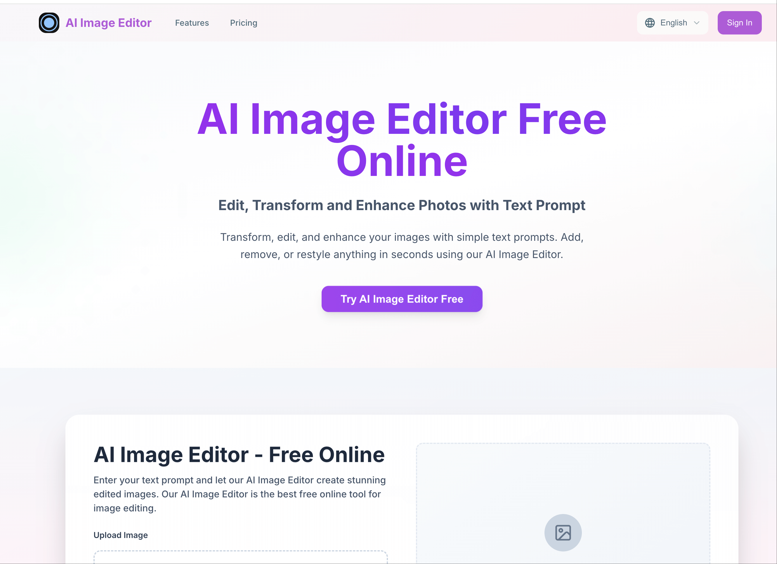 Free AI image editor. Transform photos with text prompts in 30 seconds.