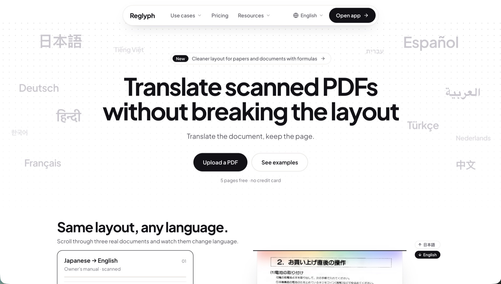 Reglyph: translate scanned PDFs without breaking the layout
