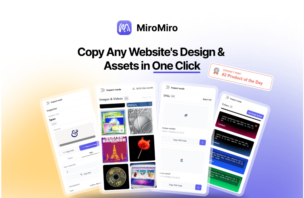 Extract colors, fonts, styles and ready-to-use code from any website in one click. 