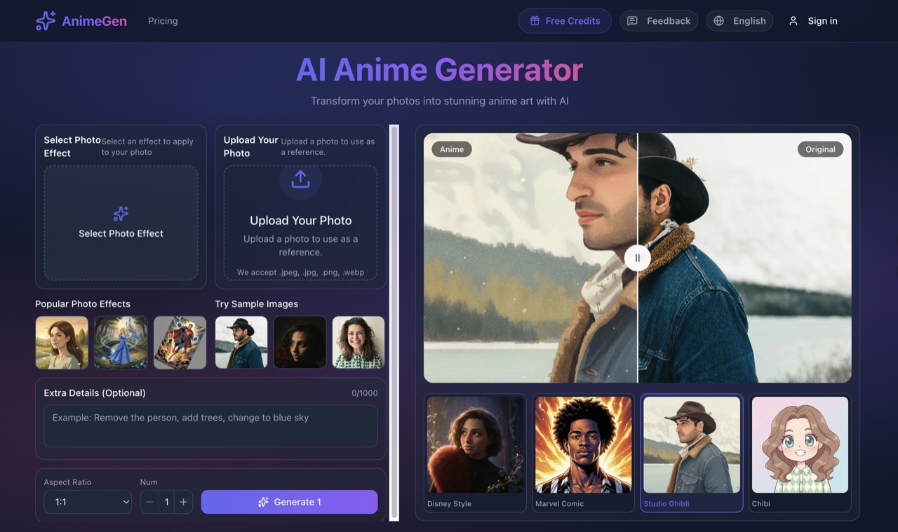Free online AI Anime Generator | Turn Photos Into Anime Art