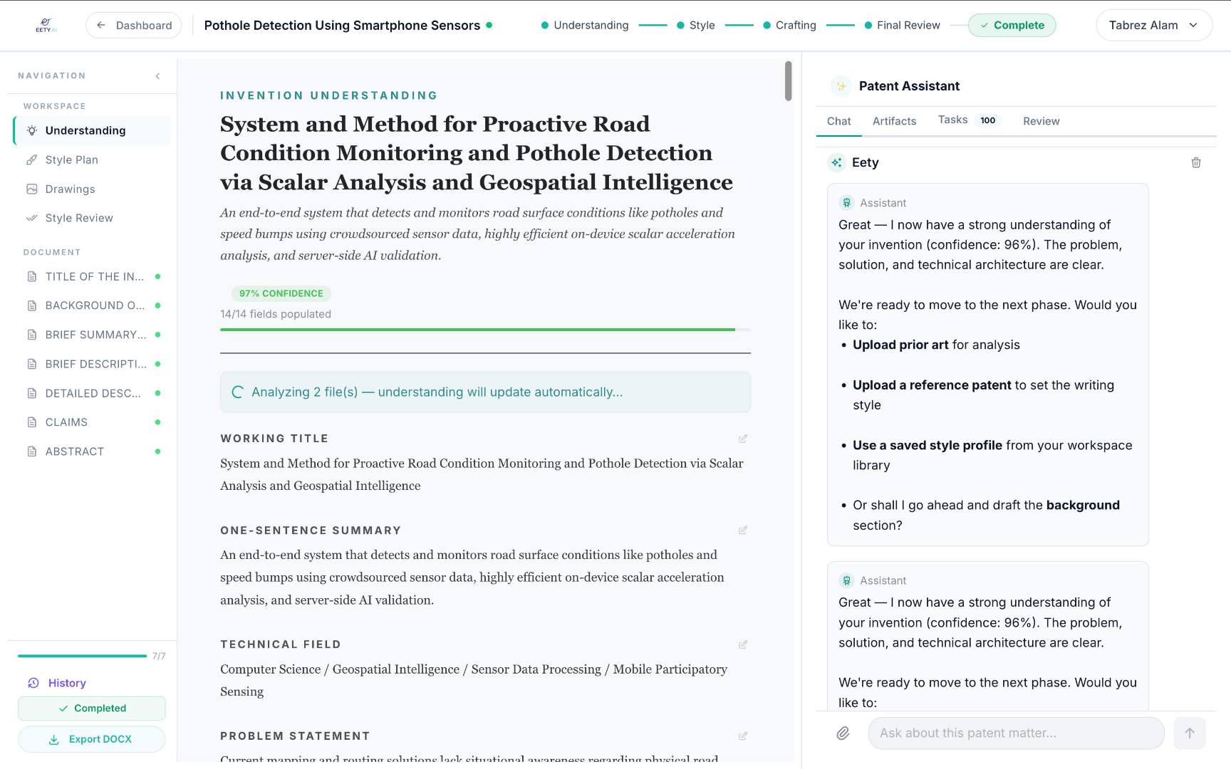 Eety AI - An AI Assistant for Patent Drafting
