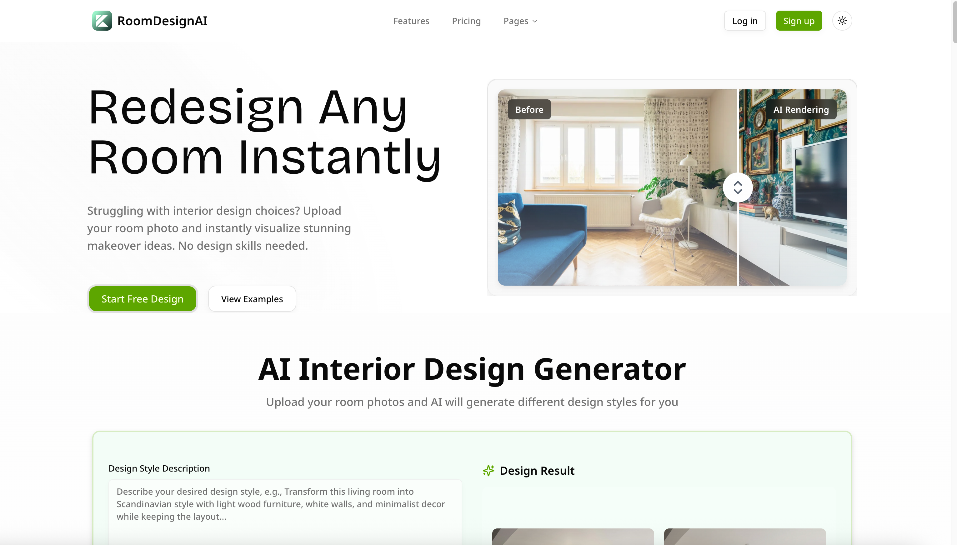 AI transforms your room photos into design makeovers.