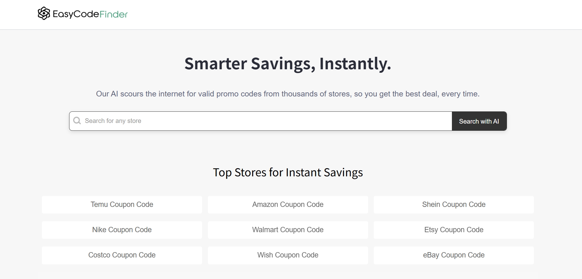 Smart search engine for working coupons and promo codes.