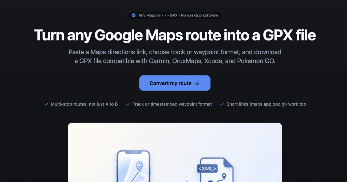 Convert Google Maps directions to GPX files easily and quickly
