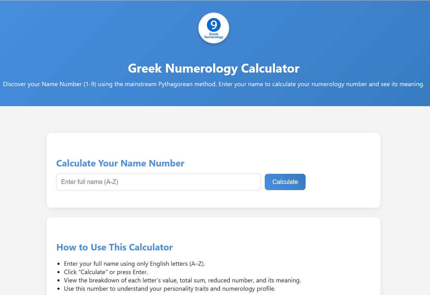 Greek Numerology Calculator