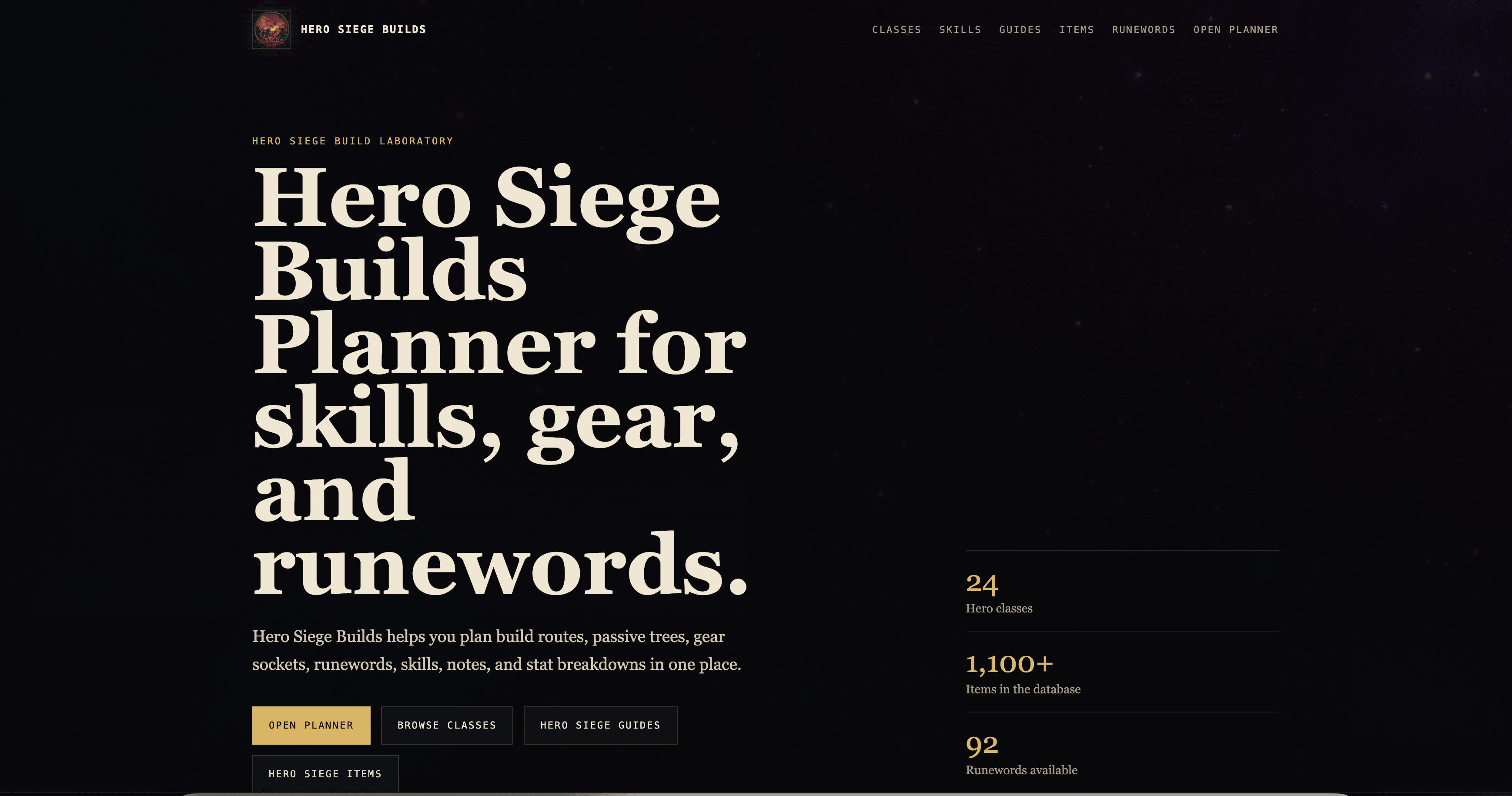 Hero Siege Builds Planner for skills, gear, and runewords.