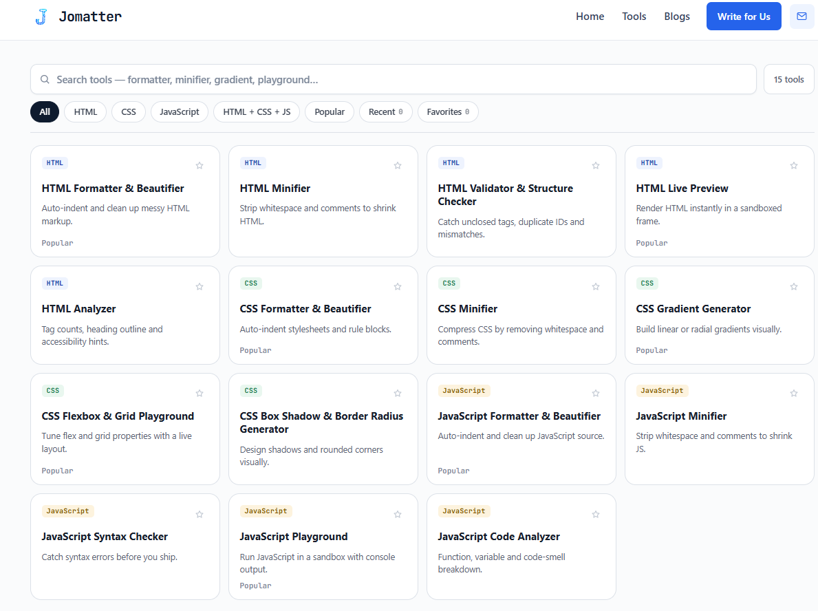 Jomatter | Free HTML, CSS & JavaScript Tools