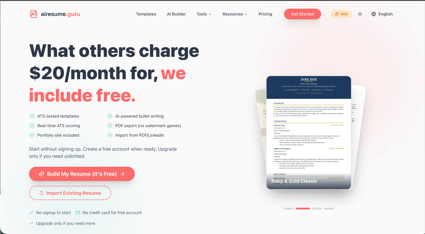 AI ResumeGuru — Free AI Resume Builder