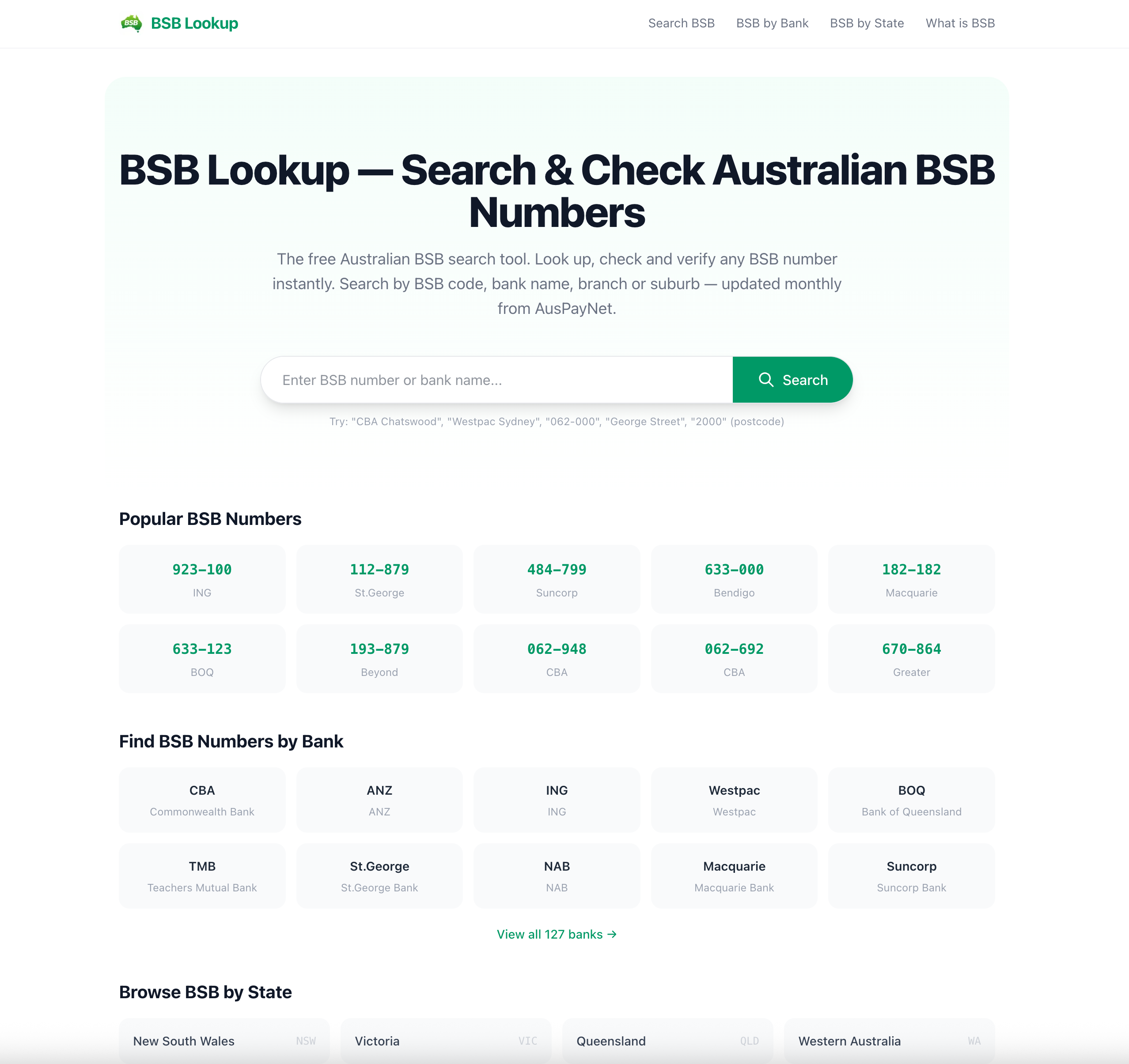 Free Australian BSB search and verification site