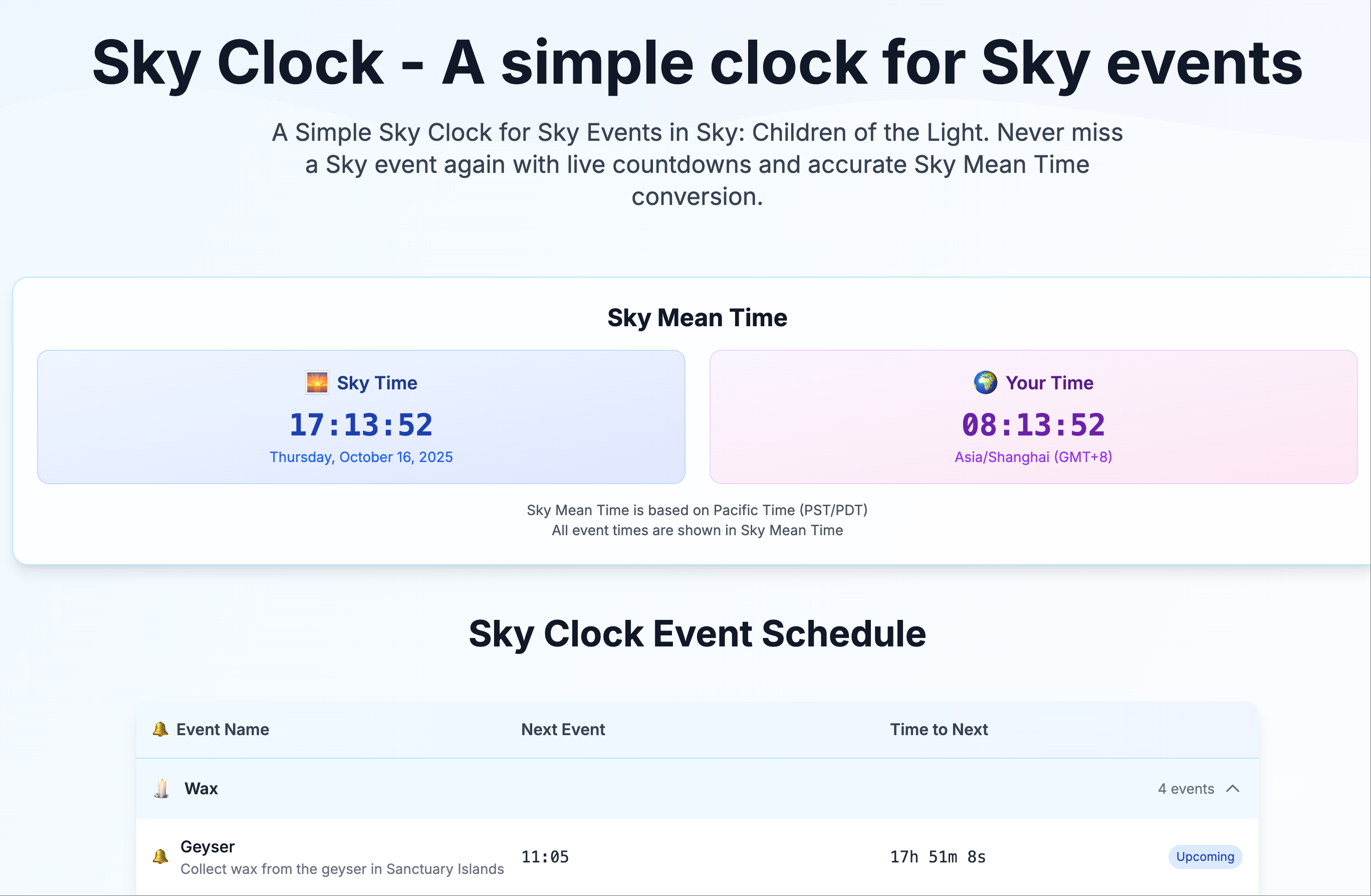 Sky Clock - A simple clock for Sky events