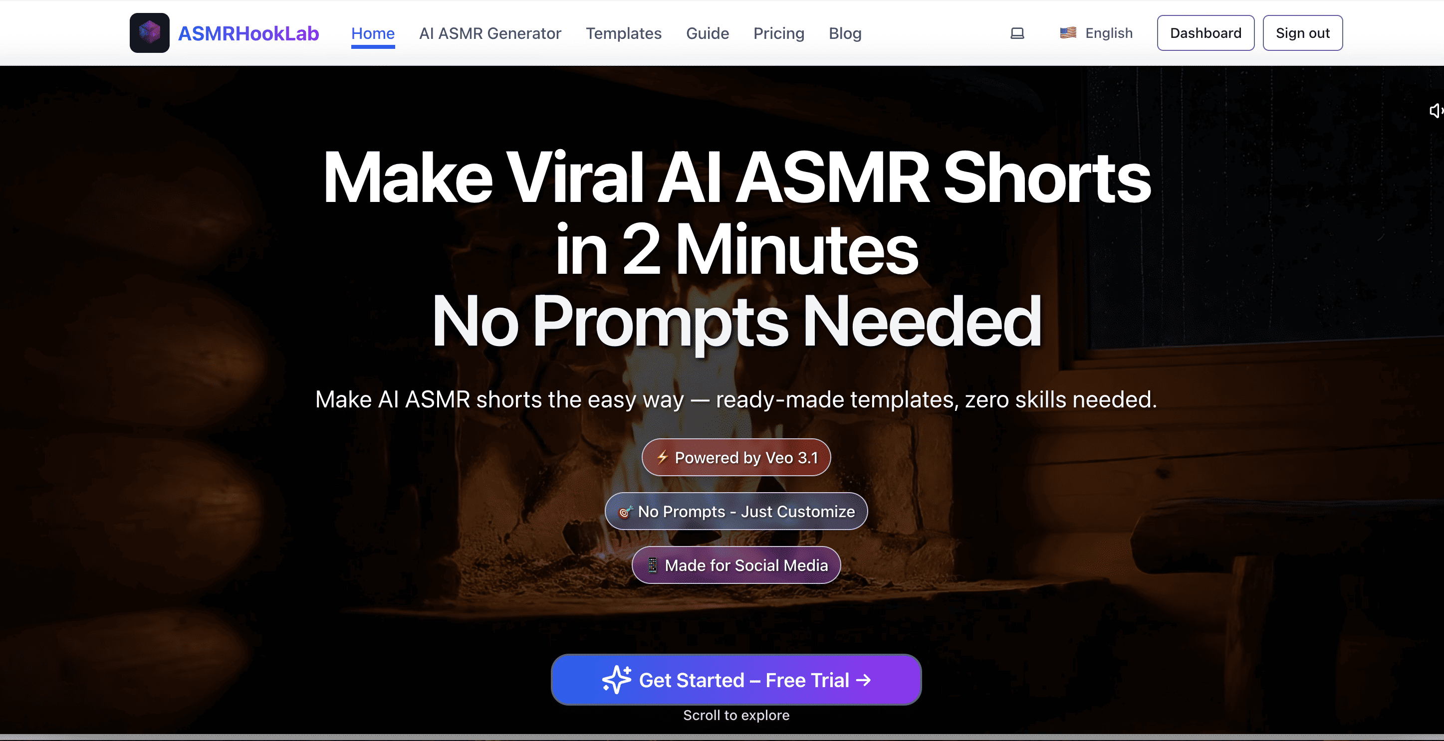 Viral AI ASMR templates — no prompts needed.