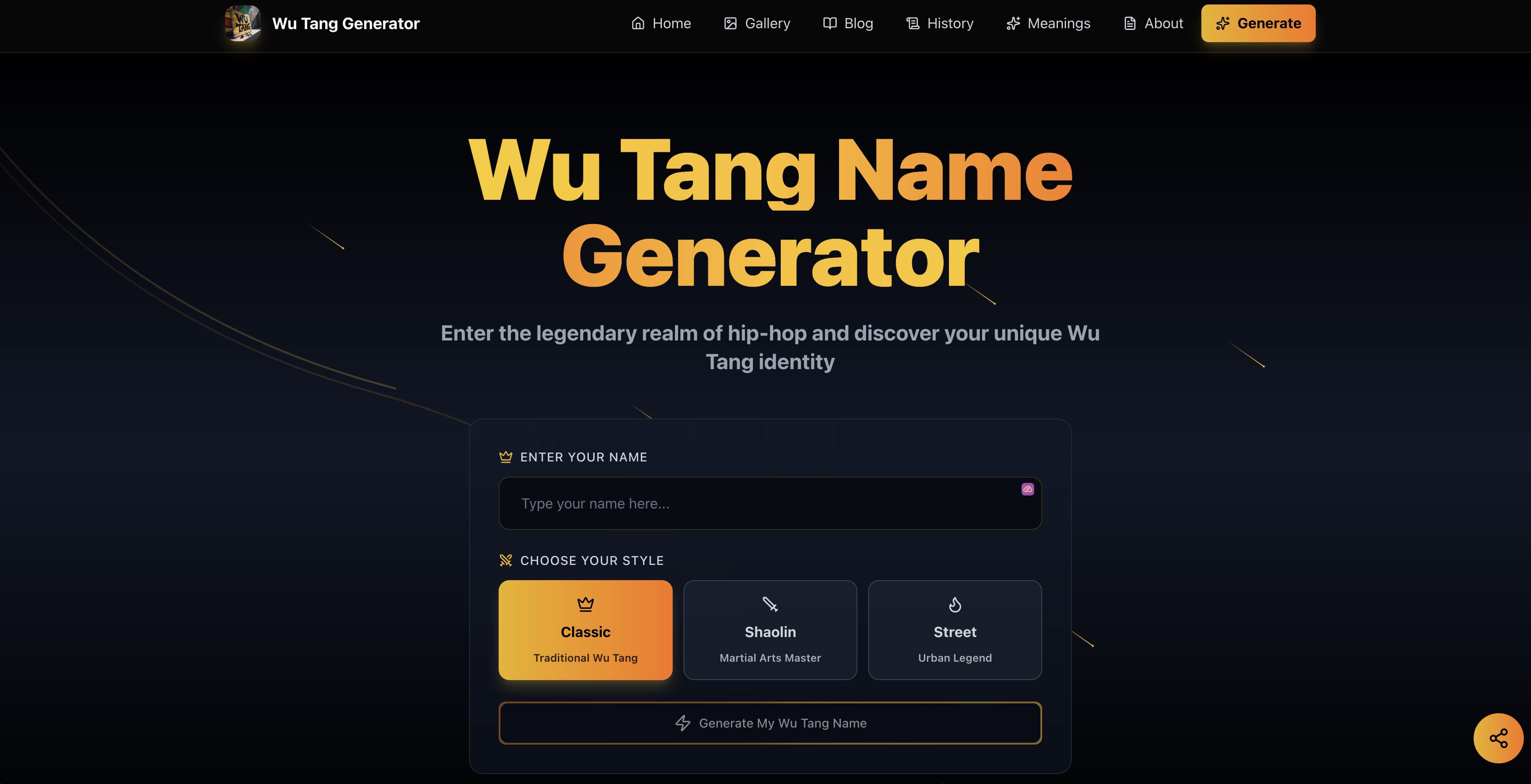 Wu-Tang Name Generator – Create Your Own Wu-Tang Inspired Name